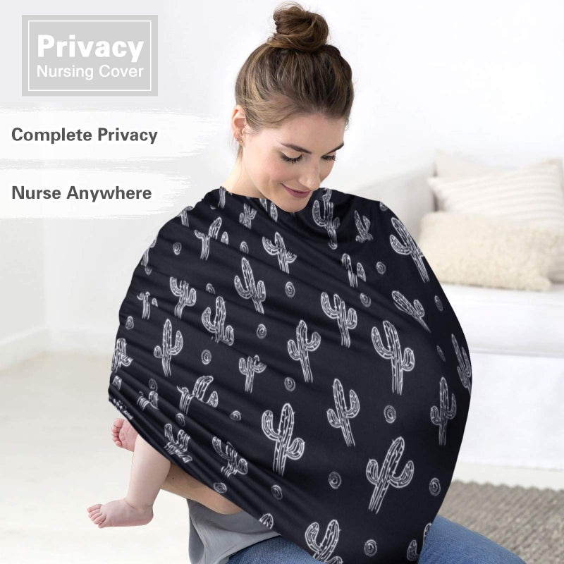 Metplus Baby Car Seat Cover, Infant Carseat Canopy, Nursing Breastfeeding Cover, Stretchy Carrier Covers for Stroller/Shopping Cart, Newborn Registry & Shower Gift for Boys Girls - Black Cactus - Image 2